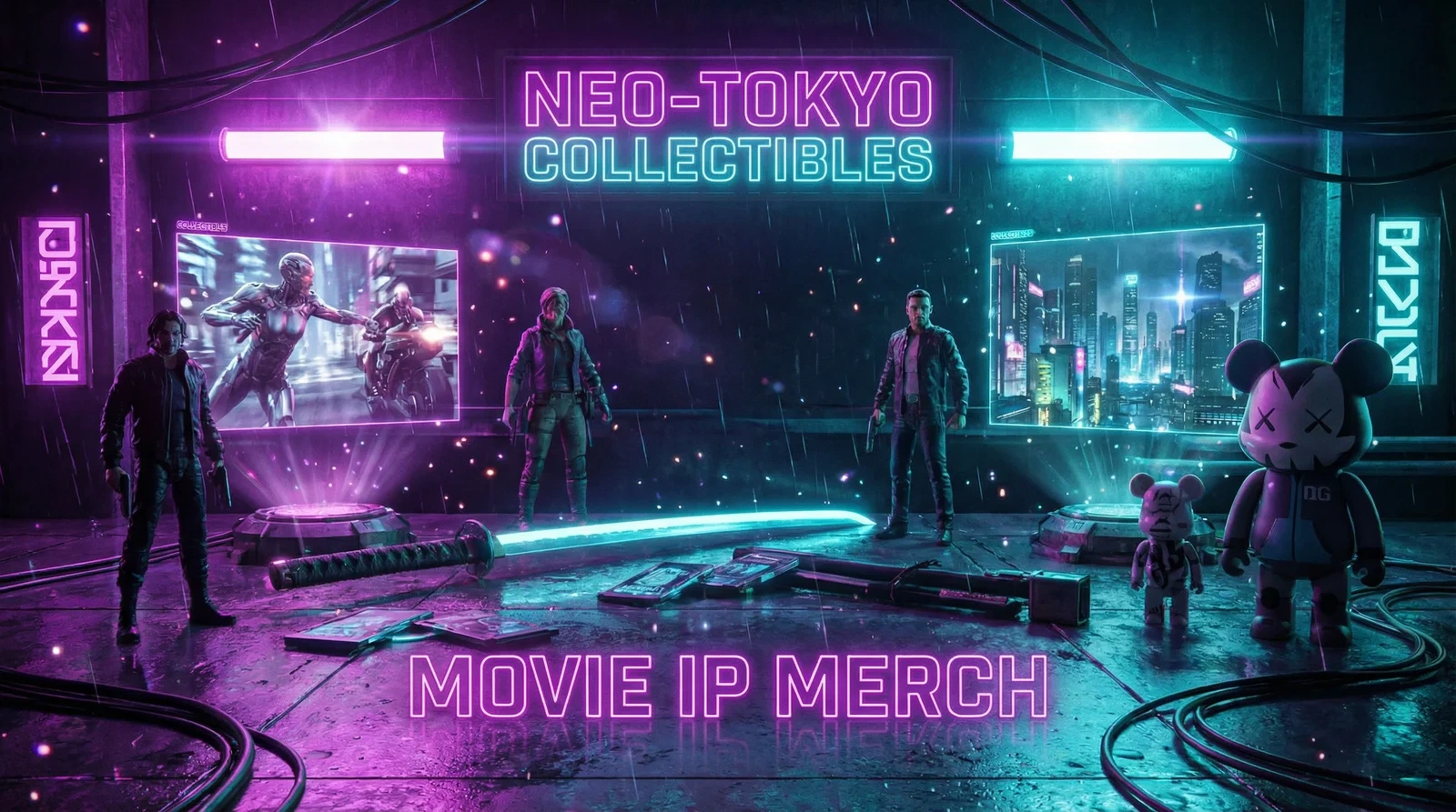 小女孩赛博朋克风格影视IP衍生品展示横幅